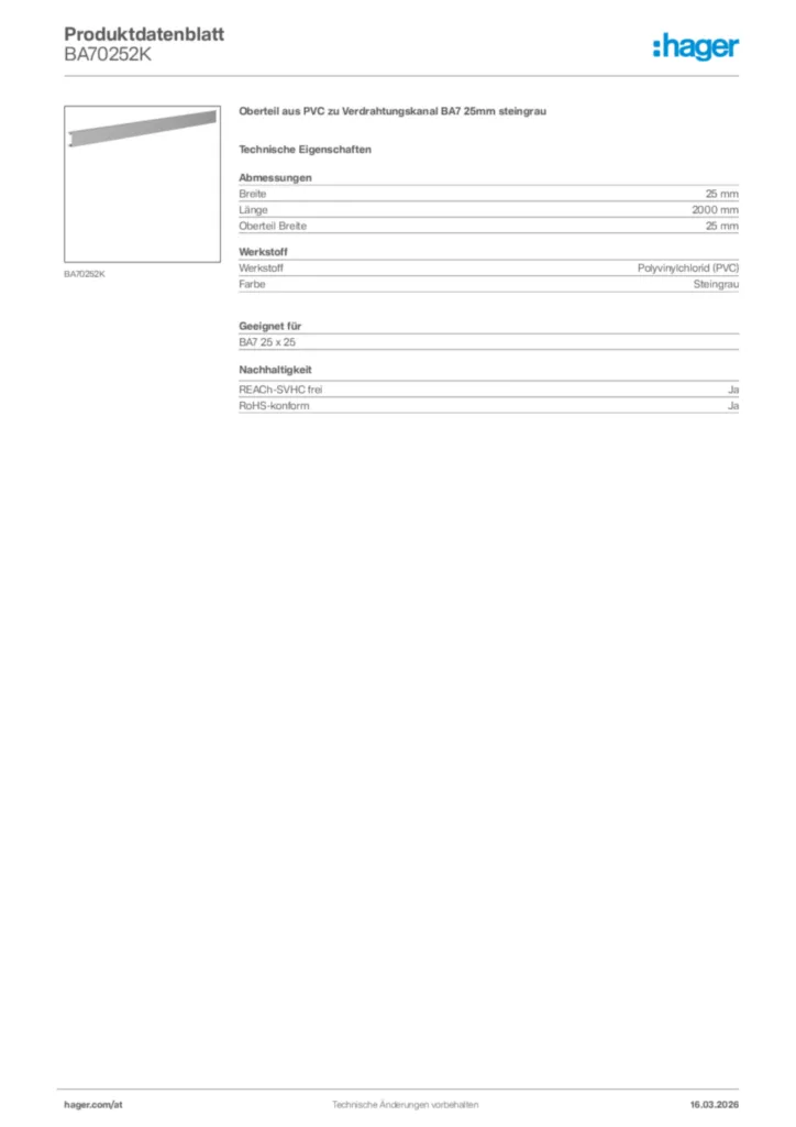 Bild Hager Produktdatenblatt BA70252K | Hager Deutschland