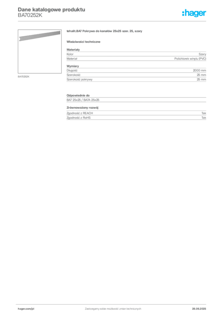 Zdjęcie Hager Karta katalogowa BA70252K | Hager Polska