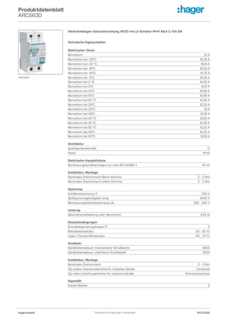 Bild Hager Produktdatenblatt ARC563D | Hager Deutschland