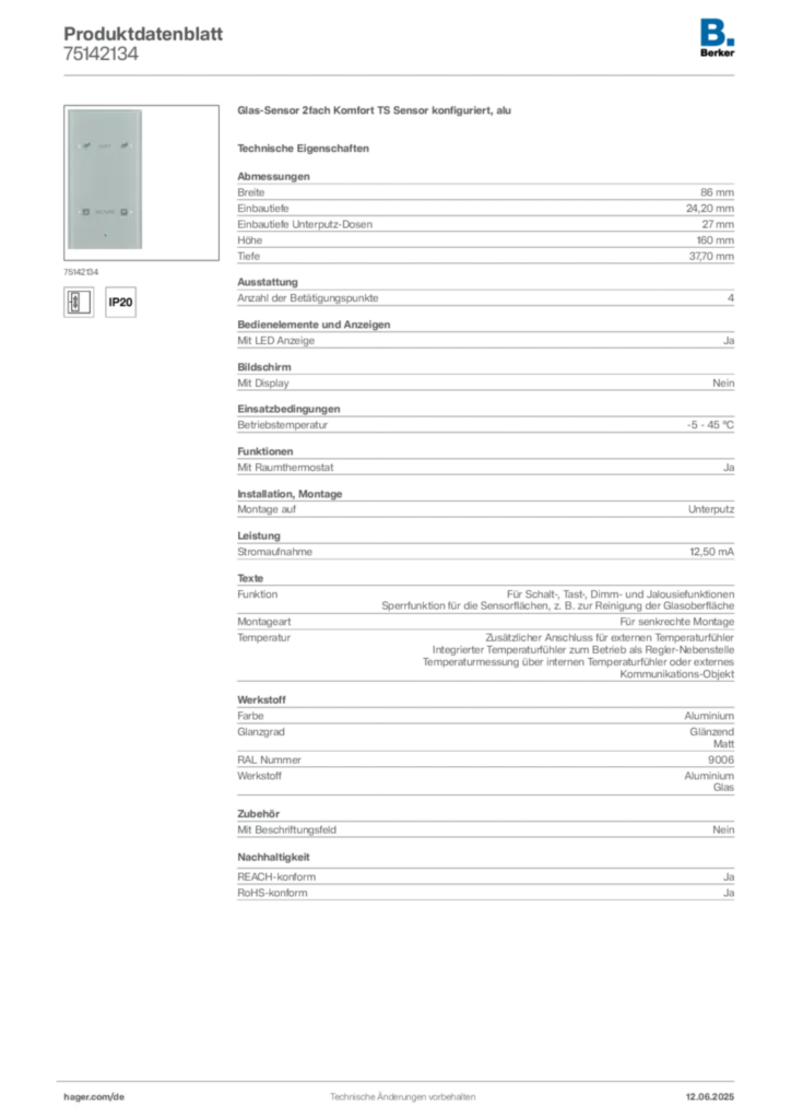 Berker Produktdatenblatt 75142134