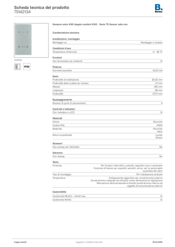 Immagine Berker Scheda tecnica del prodotto 75142134 | Hager Italia