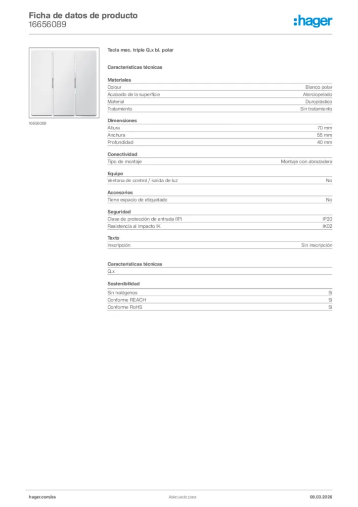 Imagen Hager Ficha de datos de producto 16656089 | Hager España
