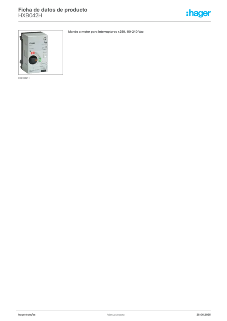 Imagen Hager Ficha de datos de producto HXB042H | Hager España