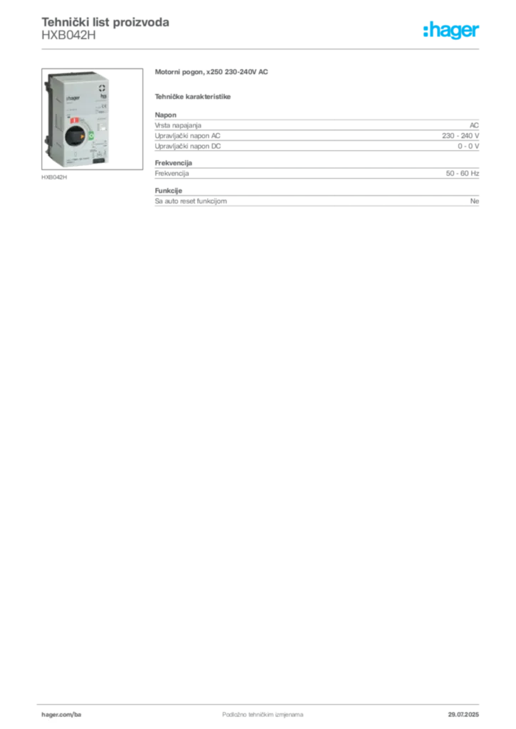 Slika Hager Product data sheet HXB042H  | Hager