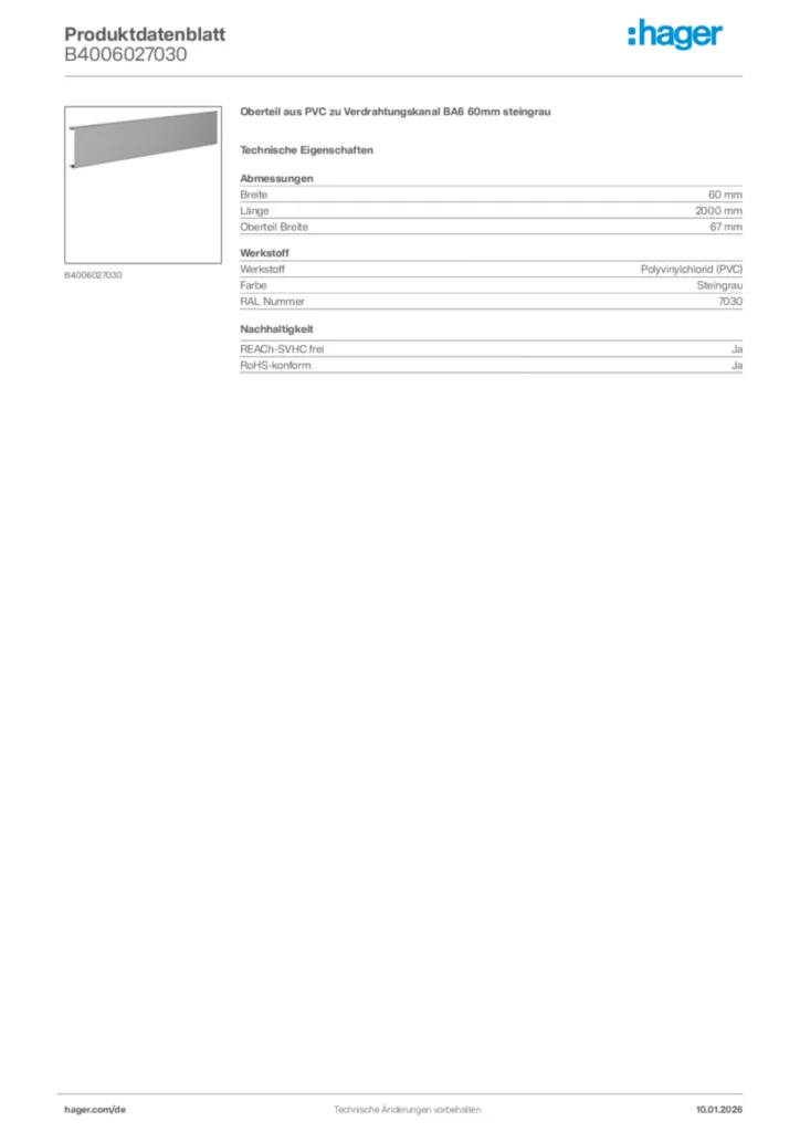 Bild Hager Produktdatenblatt B4006027030 | Hager Deutschland