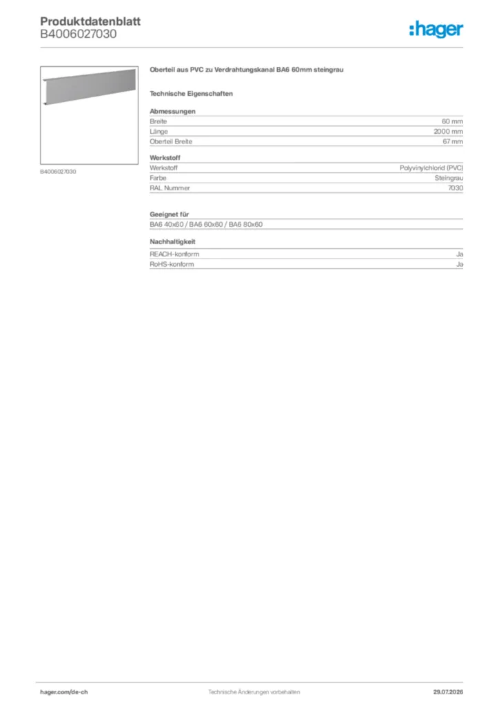 Bild Hager Produktdatenblatt B4006027030 | Hager Schweiz