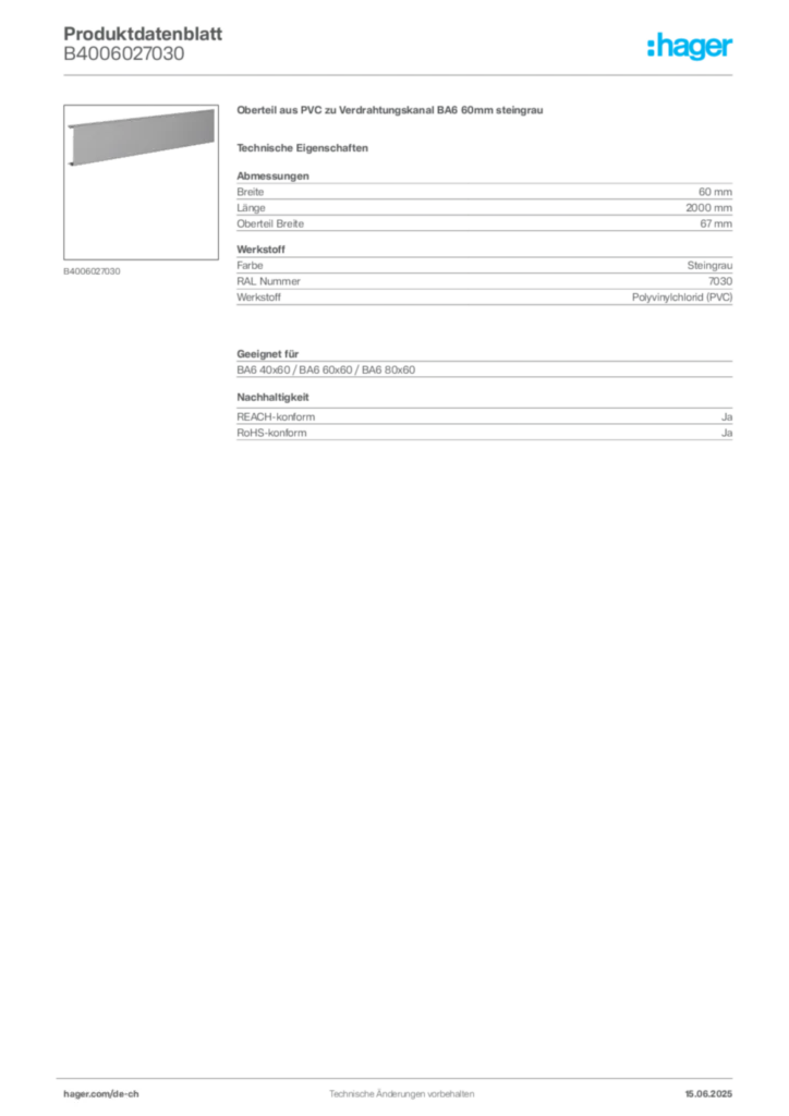 Bild Hager Produktdatenblatt B4006027030 | Hager Schweiz