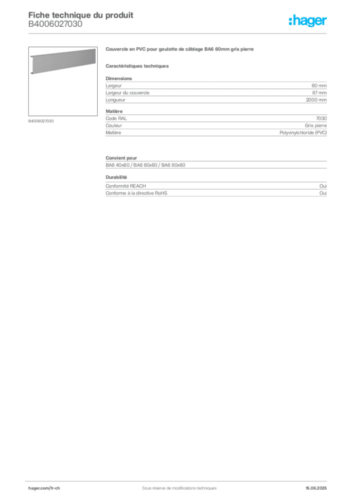 Image Hager Fiche technique du produit B4006027030 | Hager Suisse