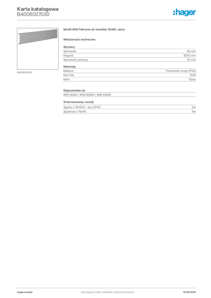 Zdjęcie Hager Karta katalogowa B4006027030 | Hager Polska