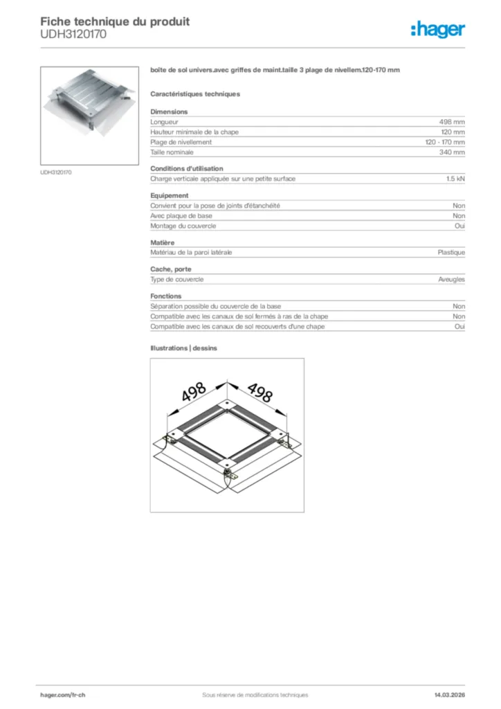 Image Hager Fiche technique du produit UDH3120170 | Hager Suisse