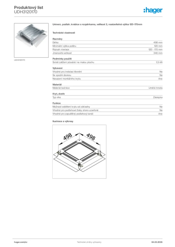 Obrázek Hager Product data sheet UDH3120170 | Hager