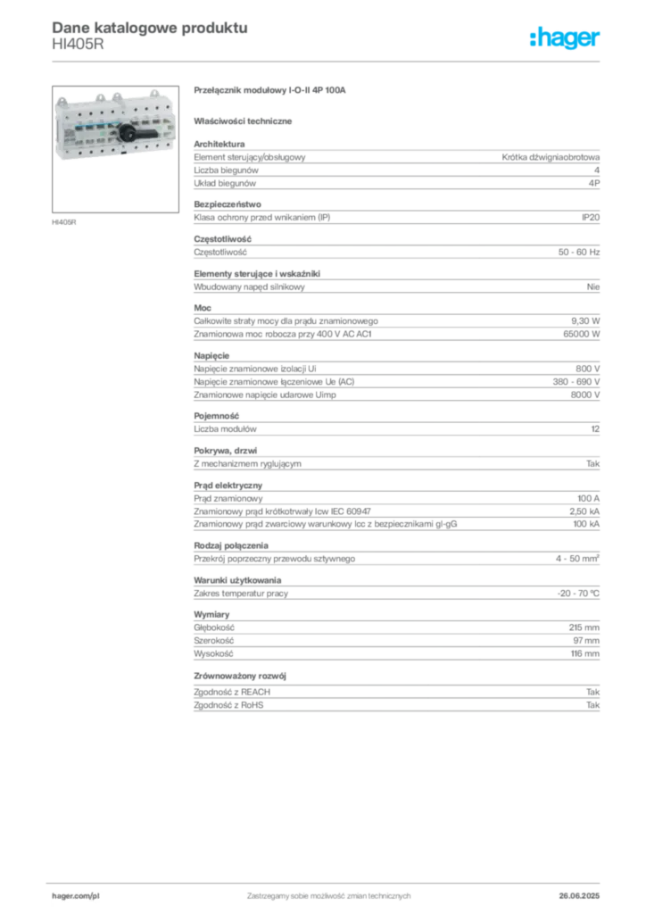 Zdjęcie Hager Karta katalogowa HI405R | Hager Polska