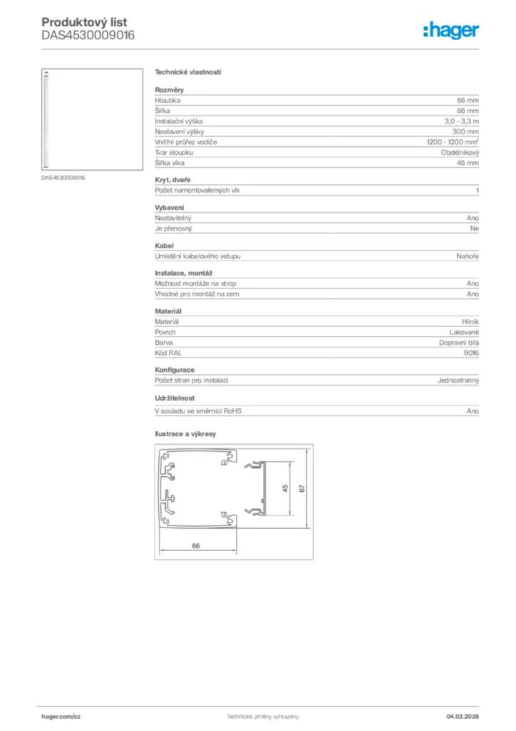 Obrázek Hager Product data sheet DAS4530009016 | Hager