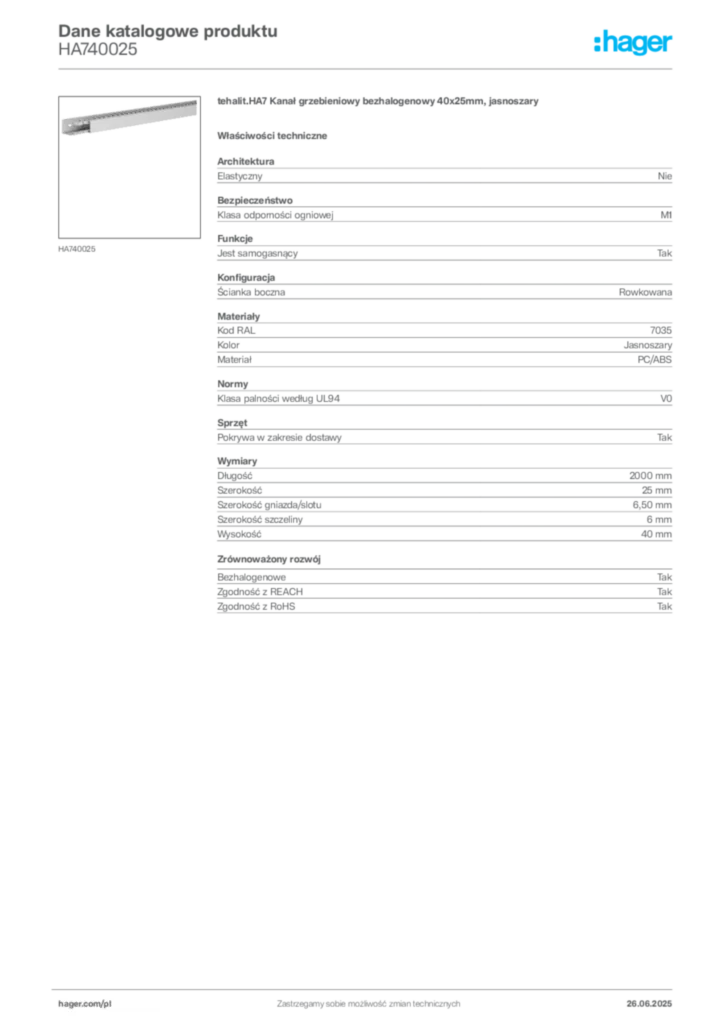 Zdjęcie Hager Karta katalogowa HA740025 | Hager Polska