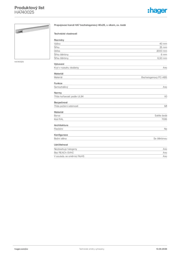 Obrázek Hager Product data sheet HA740025 | Hager