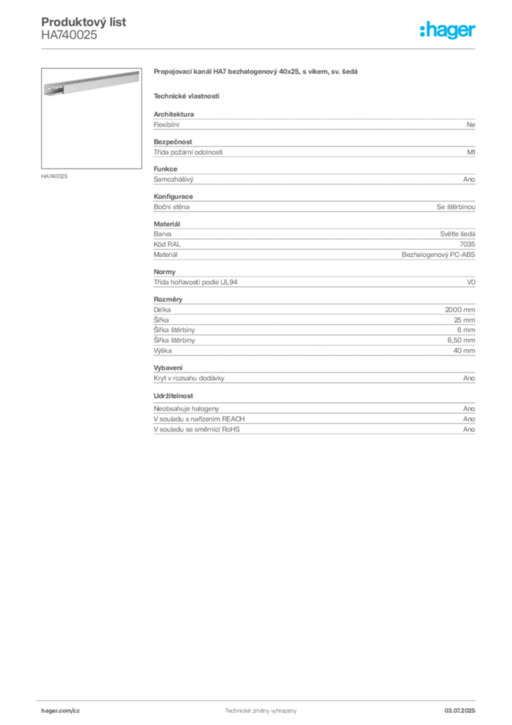 Obrázek Hager Produktový list HA740025 | Hager