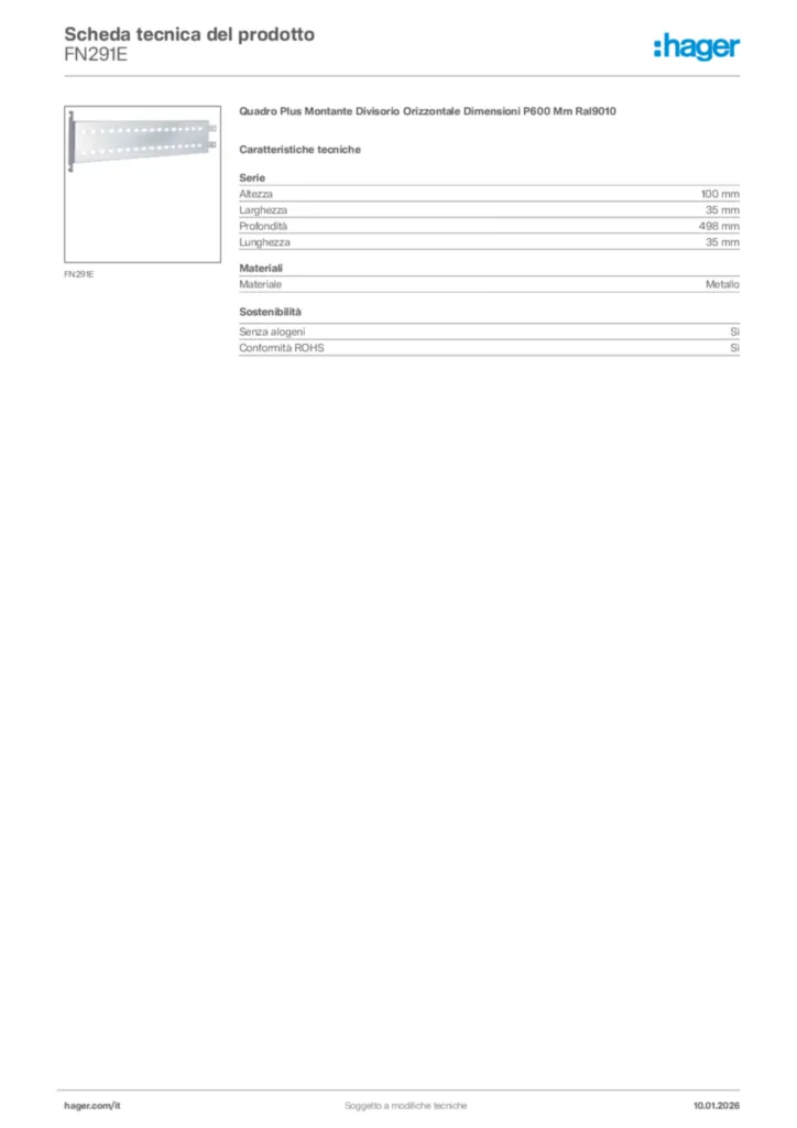 Immagine Hager Scheda tecnica del prodotto FN291E | Hager Italia