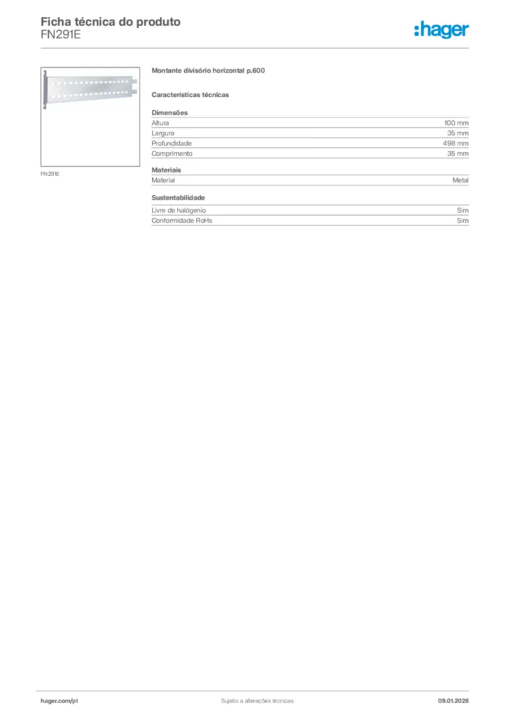 Imagem Hager Ficha técnica do produto FN291E | Hager Portugal