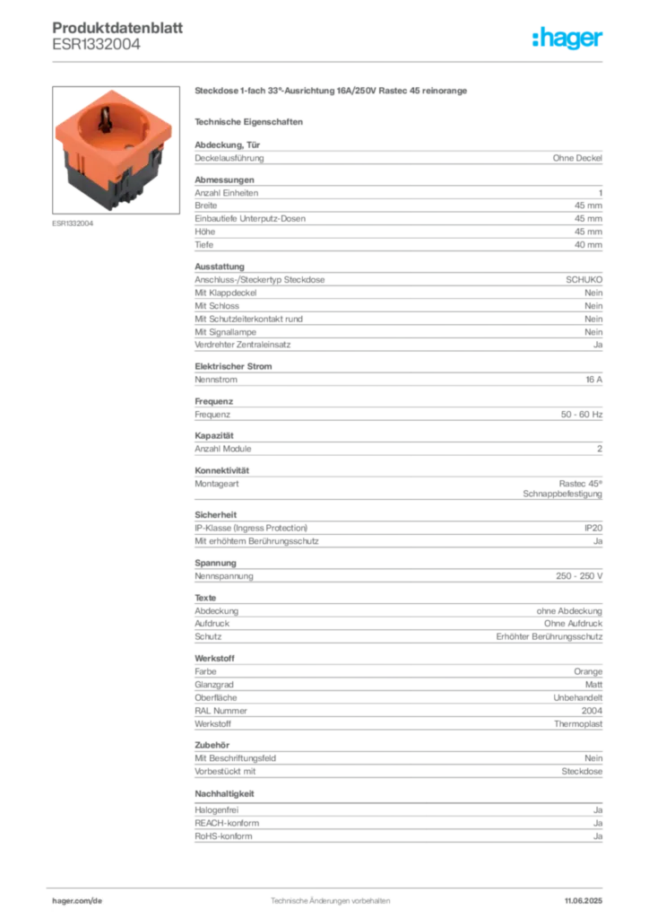 Bild Hager Produktdatenblatt ESR1332004 | Hager Deutschland