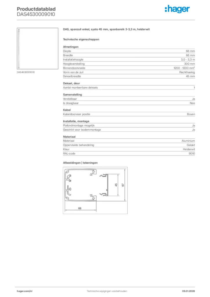 Afbeelding Hager Productdatablad DAS4530009010 | Hager Nederland