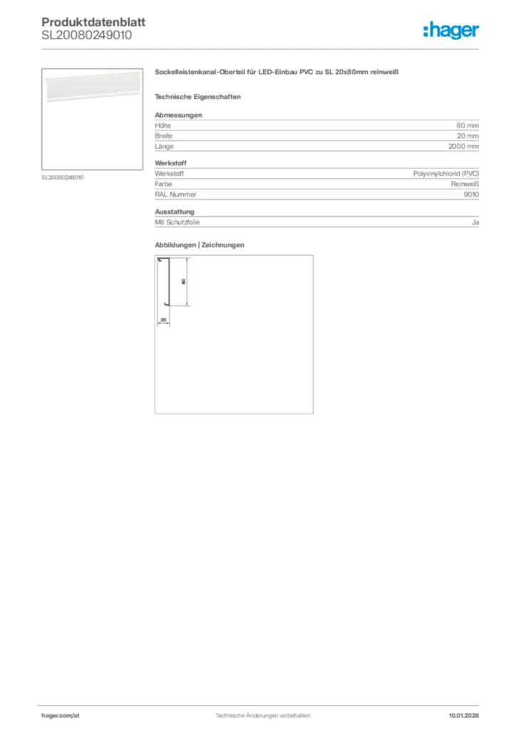 Bild Hager Produktdatenblatt SL20080249010 | Hager Deutschland