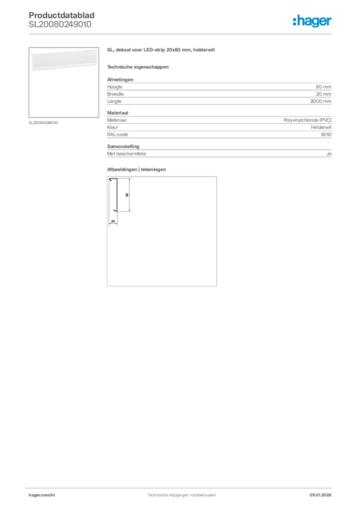 Afbeelding Hager Productdatablad SL20080249010 | Hager Nederland