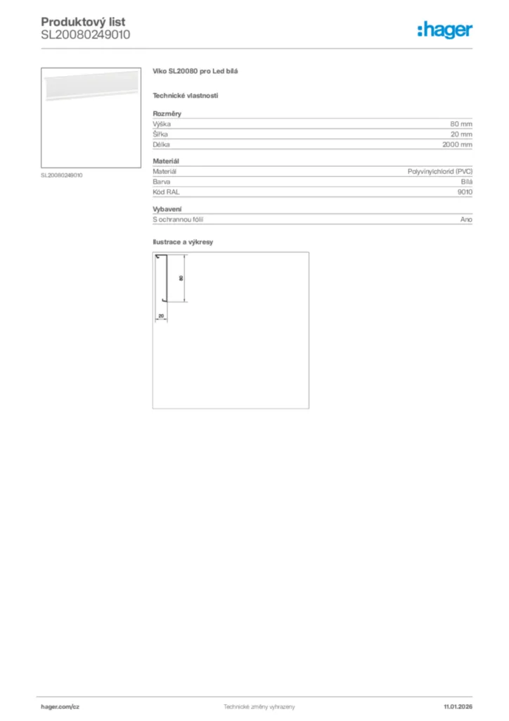 Obrázek Hager Product data sheet SL20080249010 | Hager