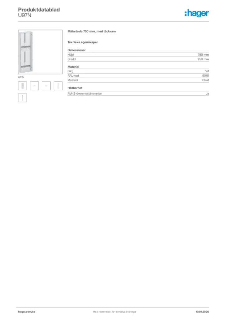 Bild Hager Produktdatablad U97N | Hager Sverige
