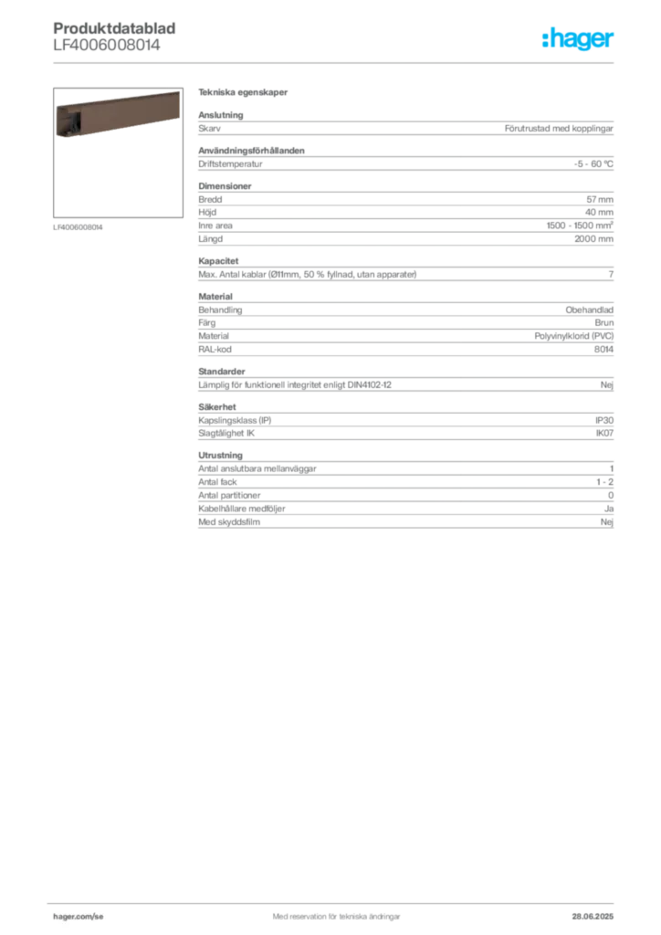 Bild Hager Produktdatablad LF4006008014 | Hager Sverige