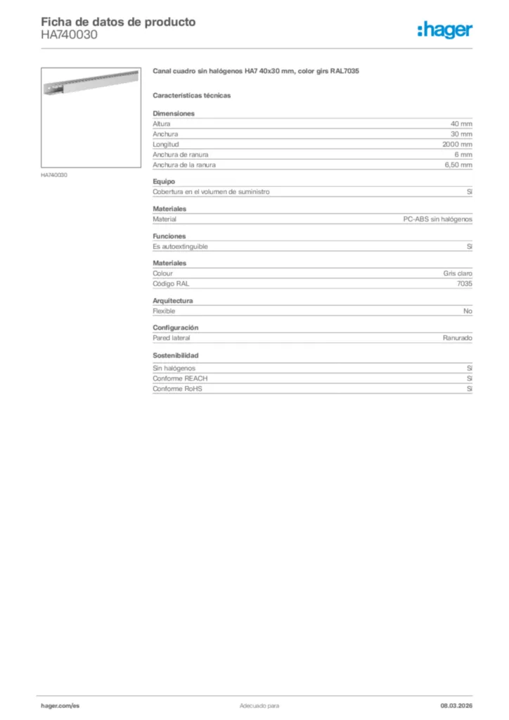 Imagen Hager Ficha de datos de producto HA740030 | Hager España