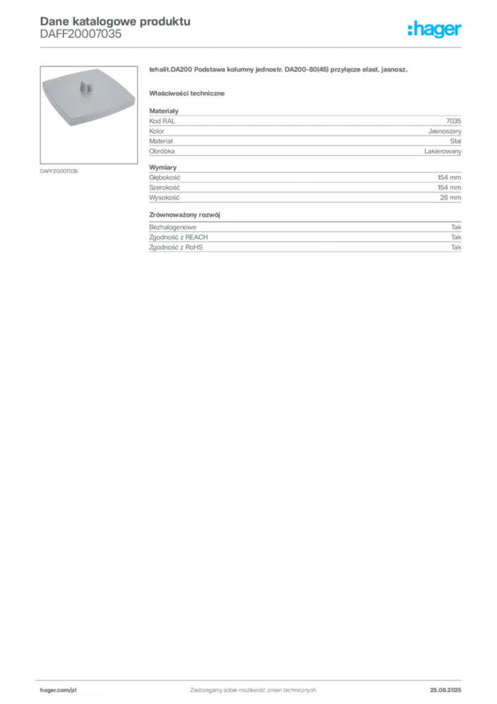 Zdjęcie Hager Karta katalogowa DAFF20007035 | Hager Polska