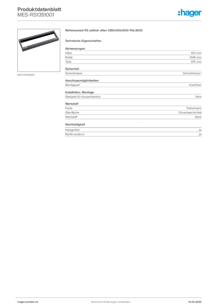Bild Hager Produktdatenblatt MES-RS1351001 | Hager Schweiz