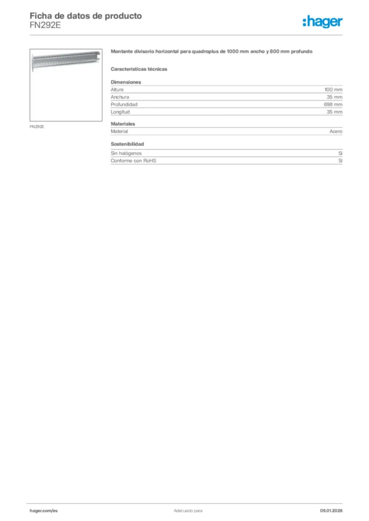 Imagen Hager Ficha de datos de producto FN292E | Hager España