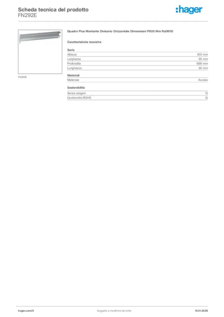 Immagine Hager Scheda tecnica del prodotto FN292E | Hager Italia