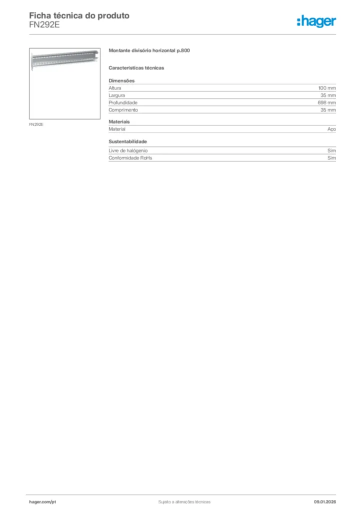 Imagem Hager Ficha técnica do produto FN292E | Hager Portugal