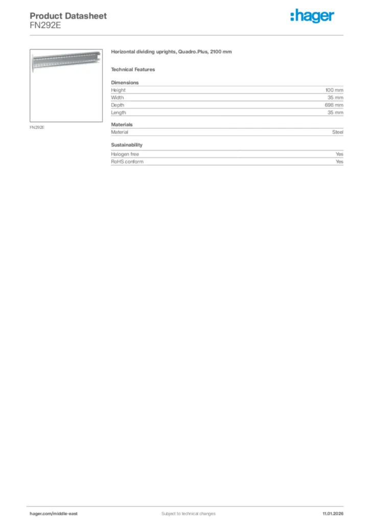 Image Hager Product data sheet FN292E  | Hager