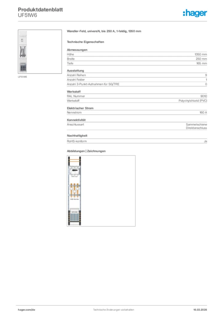Bild Hager Produktdatenblatt UF51W6 | Hager Deutschland