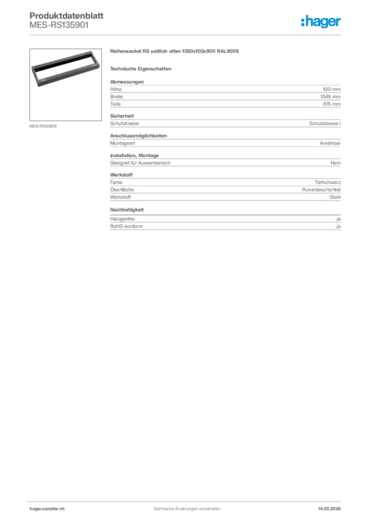 Bild Hager Produktdatenblatt MES-RS135901 | Hager Schweiz