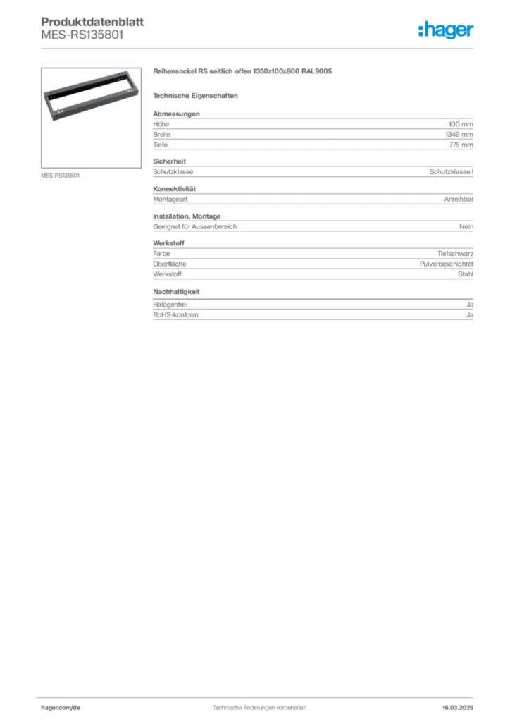 Bild Hager Produktdatenblatt MES-RS135801 | Hager Deutschland