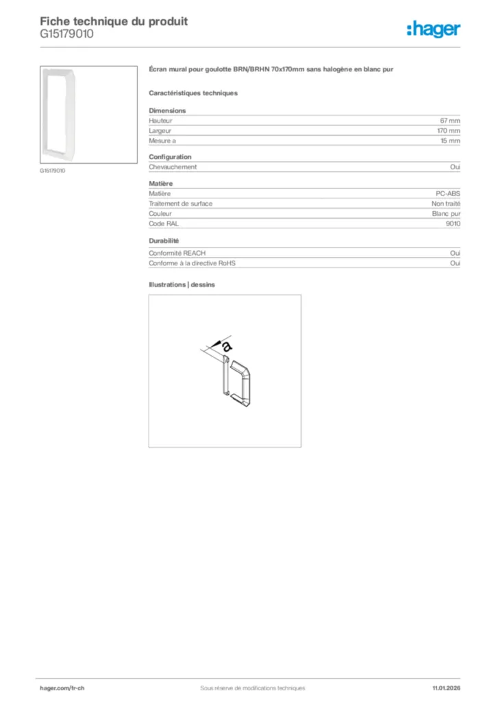Image Hager Fiche technique du produit G15179010 | Hager Suisse