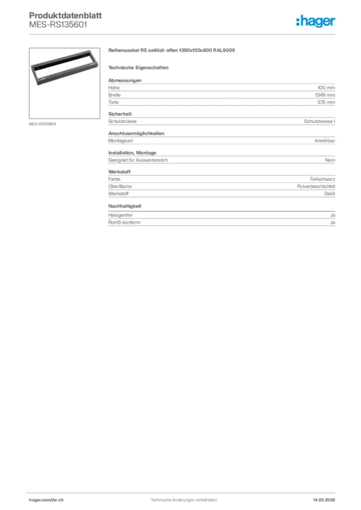 Bild Hager Produktdatenblatt MES-RS135601 | Hager Schweiz