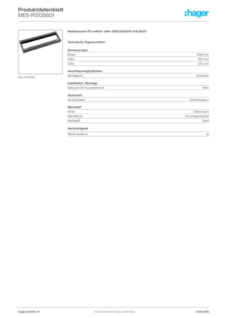 Bild Hager Produktdatenblatt MES-RS135601 | Hager Schweiz