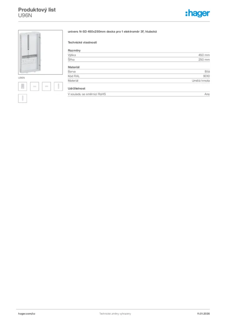 Obrázek Hager Product data sheet U96N | Hager