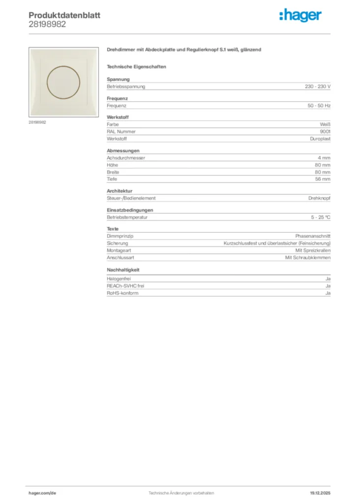 Bild Hager Produktdatenblatt 28198982 | Hager Deutschland