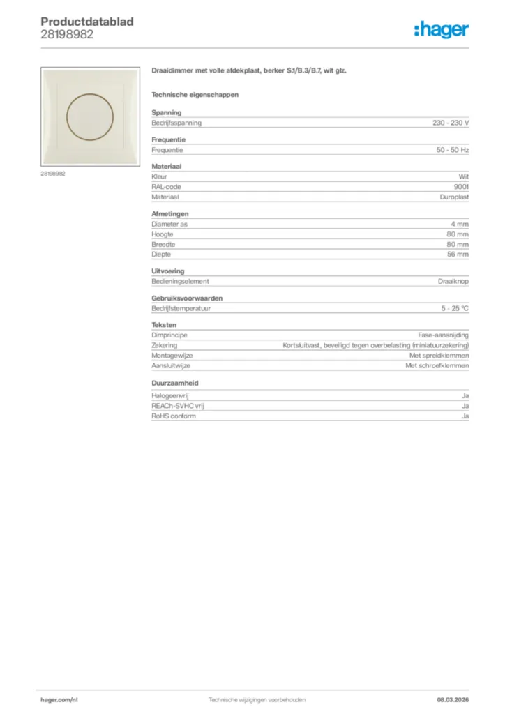 Afbeelding Hager Productdatablad 28198982 | Hager Nederland