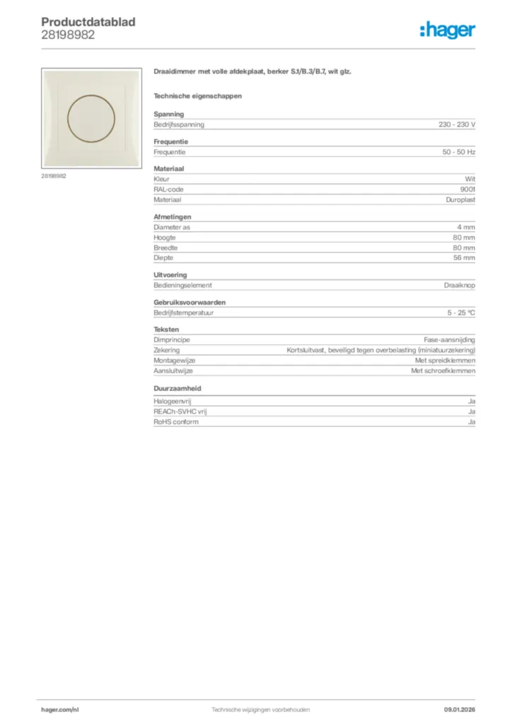Afbeelding Hager Productdatablad 28198982 | Hager Nederland