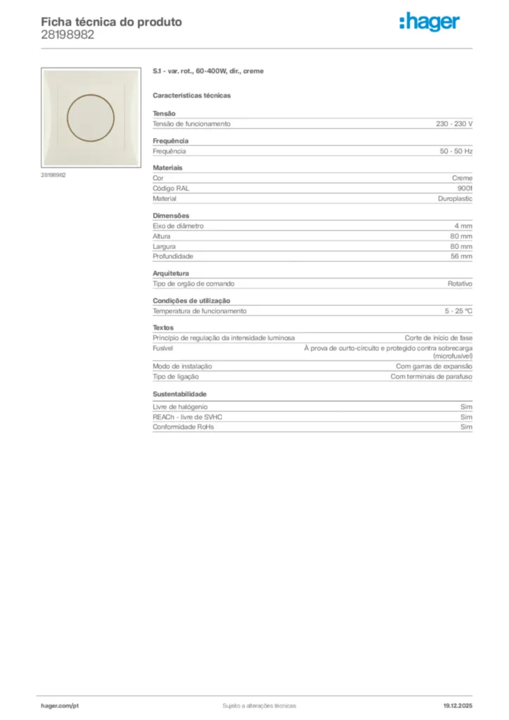 Imagem Hager Ficha técnica do produto 28198982 | Hager Portugal