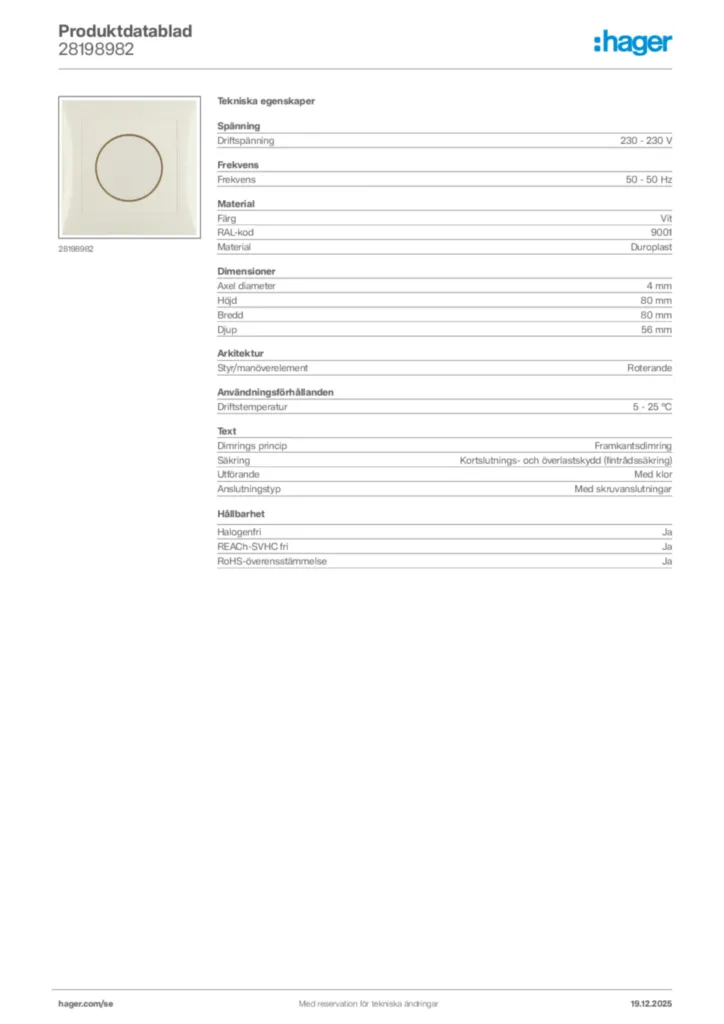 Bild Hager Produktdatablad 28198982 | Hager Sverige