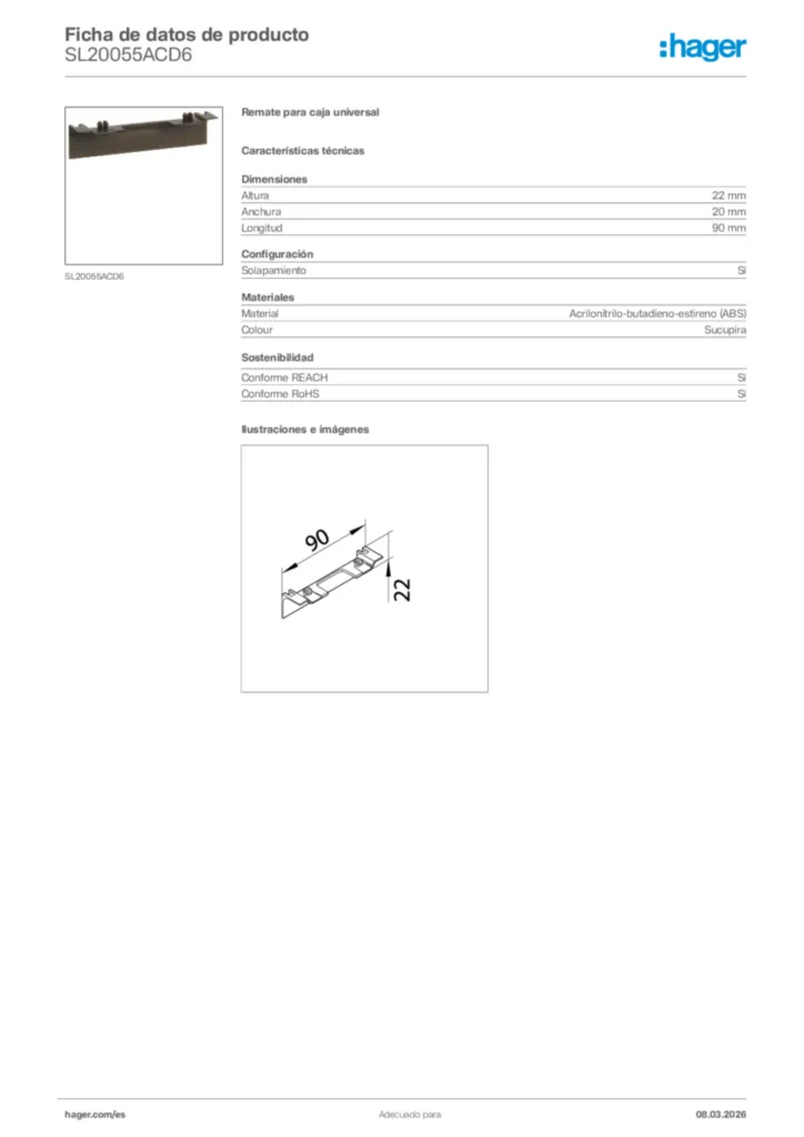 Imagen Hager Ficha de datos de producto SL20055ACD6 | Hager España