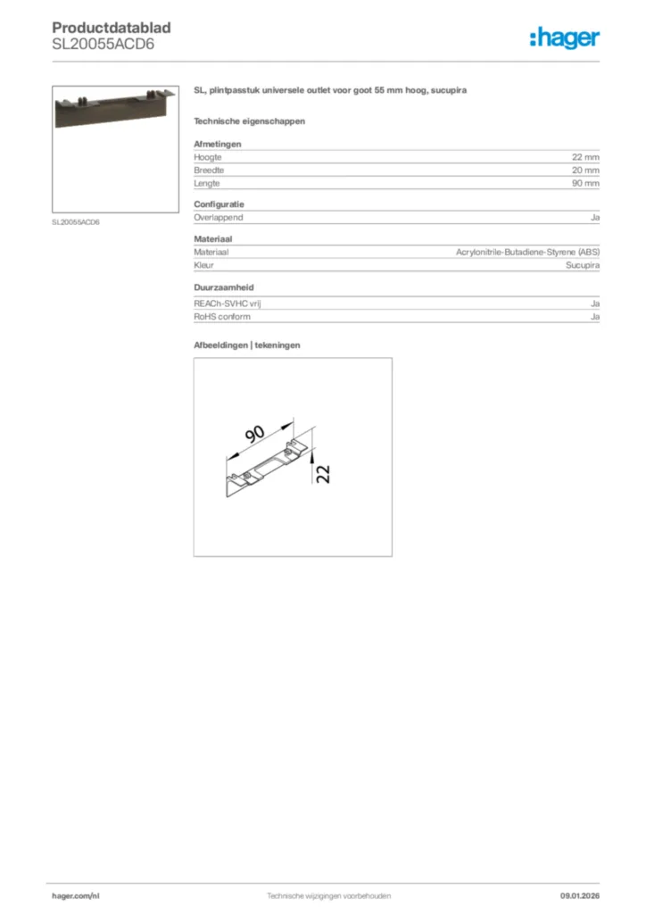 Afbeelding Hager Productdatablad SL20055ACD6 | Hager Nederland